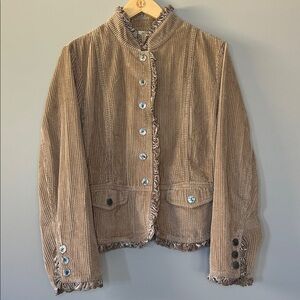 J. Jill Corduroy Velvet Ruffle Trim Jacket Size Medium in Tan